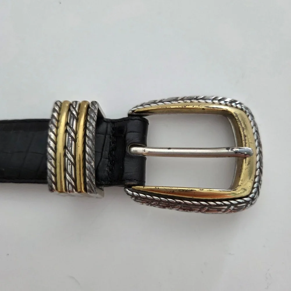 Brighton‎ Belt Black Croc Embossed Leather Mixed Metal Buckle Womens Size M
